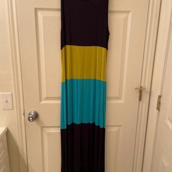 Calvin Klein Striped Stretch Jersey Knit Maxi Dress Multi colored size 10 - Picture 5 of 8
